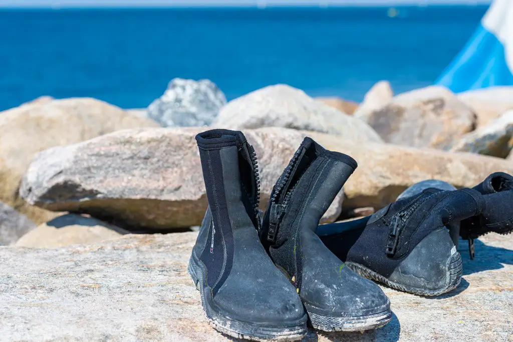 boots drying on a boulder