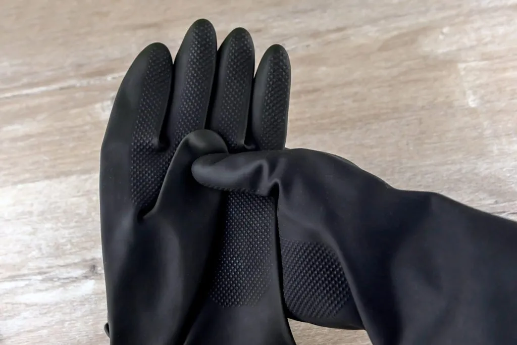 black protective rubber gloves