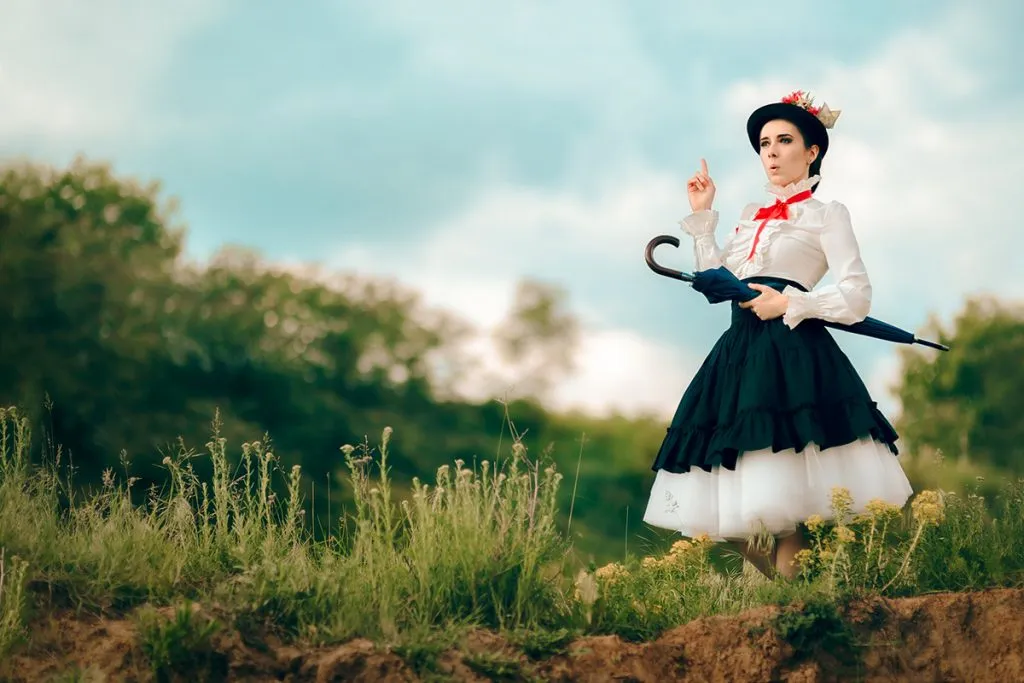 retro woman in vintage costume fantasy portrait outdoors