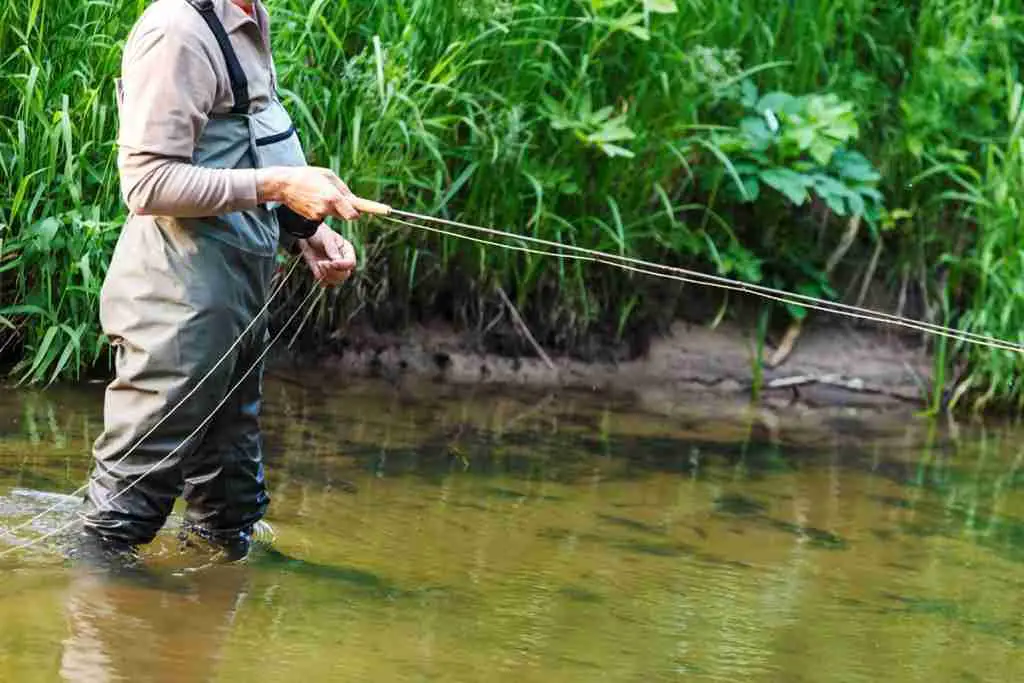 fisherman wearing waders on the river