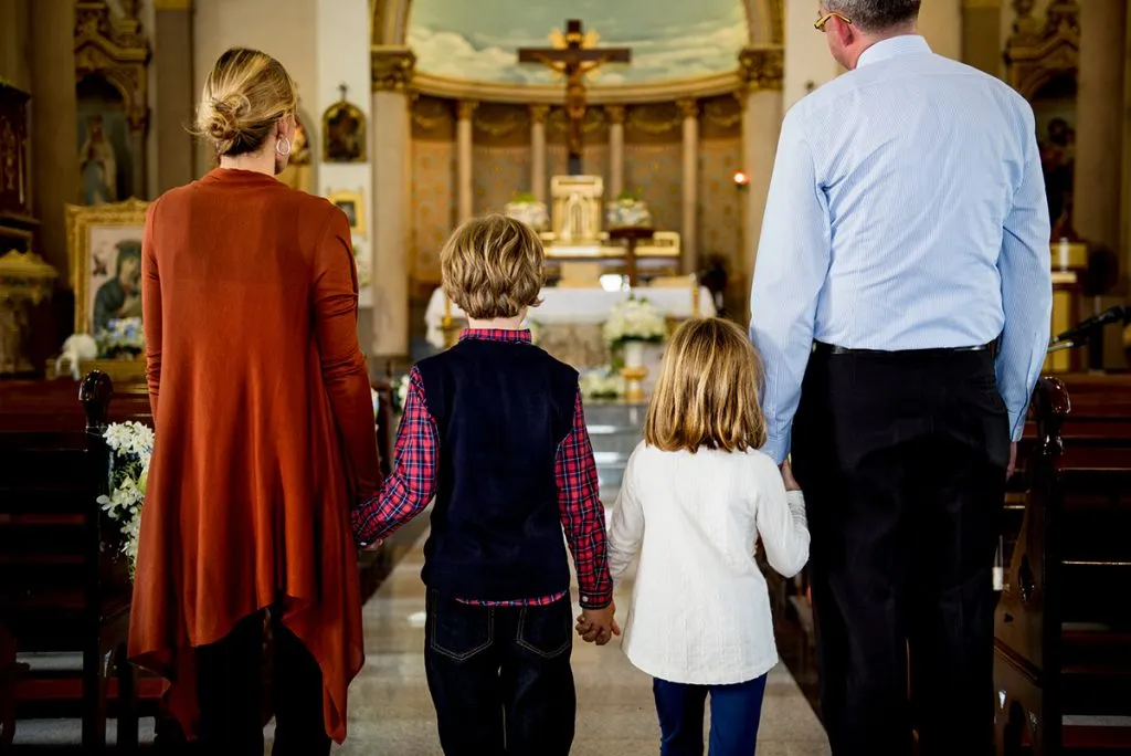 family walking to church