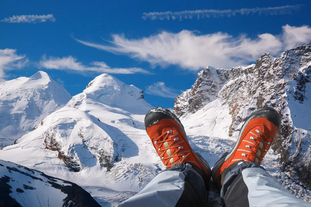Swiss Alps with hiking boots in Zermatt area