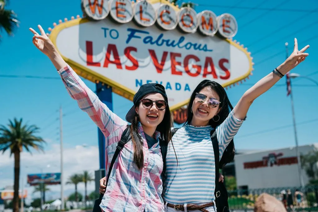 female backpackers on a sunny day in Vegas Nevada