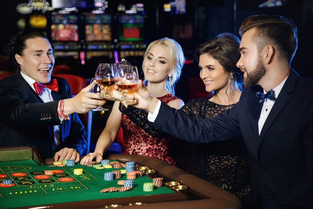 rich people celebrating their win after successful game in the casino