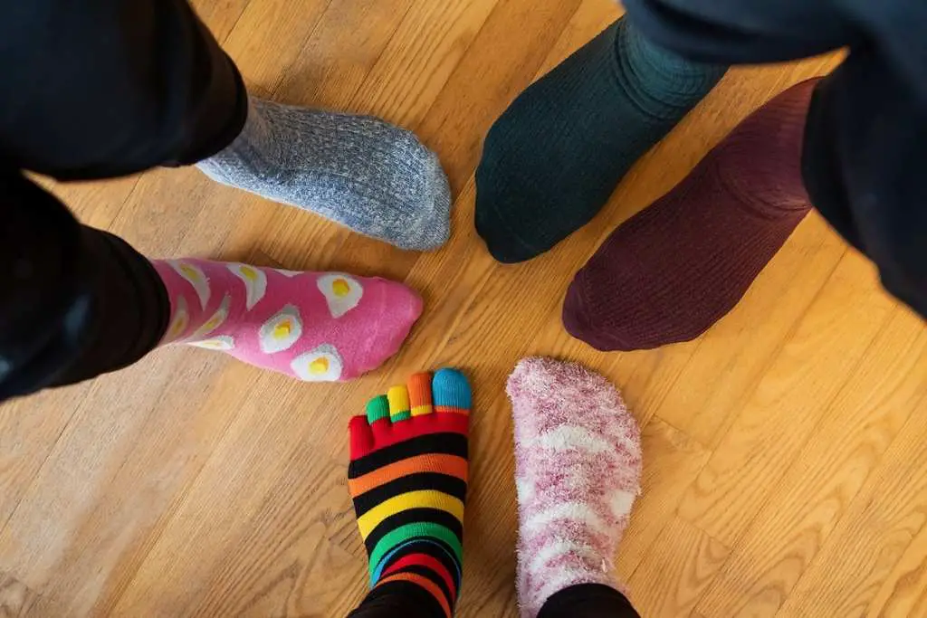 funny family legs in mismatched socks